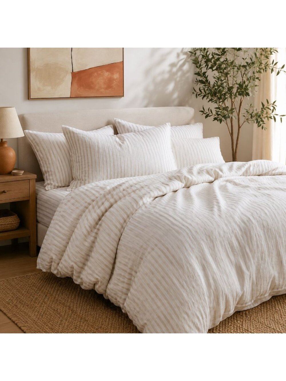 S34 | Quince European Linen Duvet Cover Set King Cal King Natural/White Stripe N - Picture 9 of 13